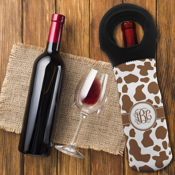 Cow Print Wine Tote Bag - FLATLAY