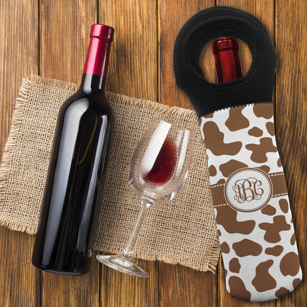 Cow Print Wine Tote Bag - FLATLAY
