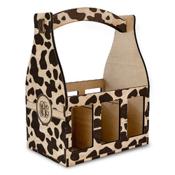 Cow Print Wooden Beer Bottle Caddy (Personalized)