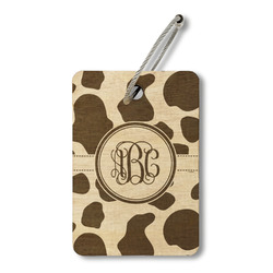 Cow Print Wood Luggage Tag - Rectangle (Personalized)