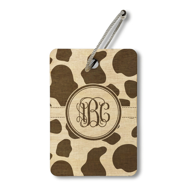 Custom Cow Print Wood Luggage Tag - Rectangle (Personalized)