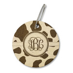 Cow Print Wood Luggage Tag - Round (Personalized)