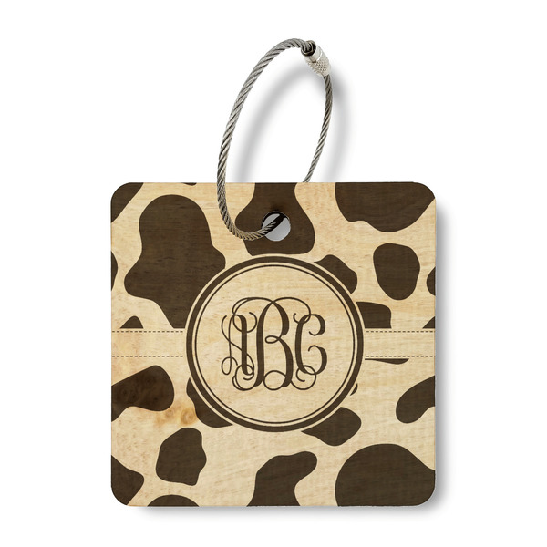 Custom Cow Print Wood Luggage Tag - Square (Personalized)