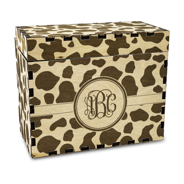 Custom Cow Print Wood Recipe Box - Laser Engraved (Personalized)