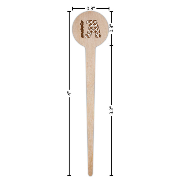 Cow Print Wooden 4" Food Pick - Round - Dimensions
