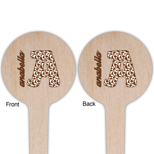 Cow Print Wooden 4" Food Pick - Round - Double Sided - Front & Back