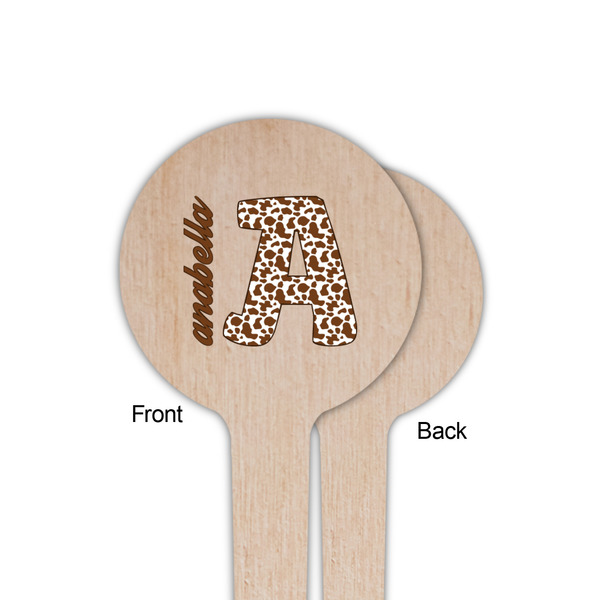 Cow Print Wooden 4" Food Pick - Round - Single Sided - Front & Back