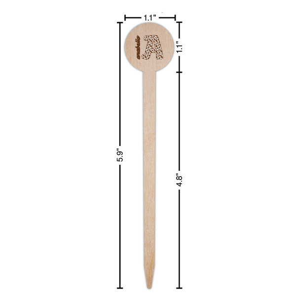 Cow Print Wooden 6" Food Pick - Round - Dimensions