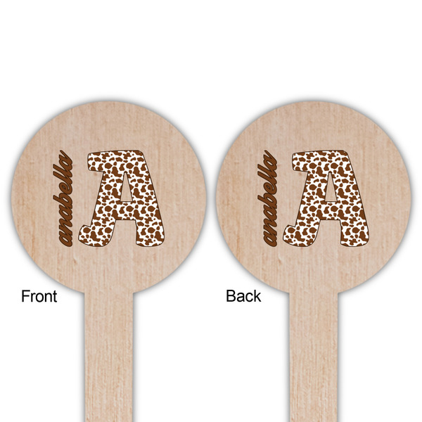 Cow Print Wooden 6" Food Pick - Round - Double Sided - Front & Back