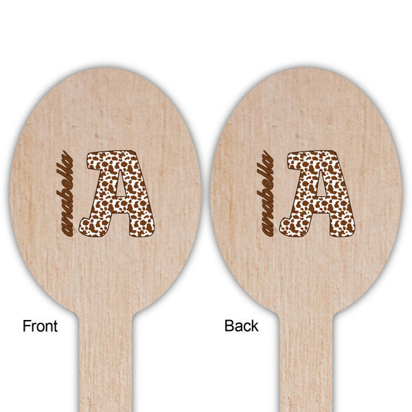 Cow Print Wooden Food Pick - Oval - Double Sided - Front & Back