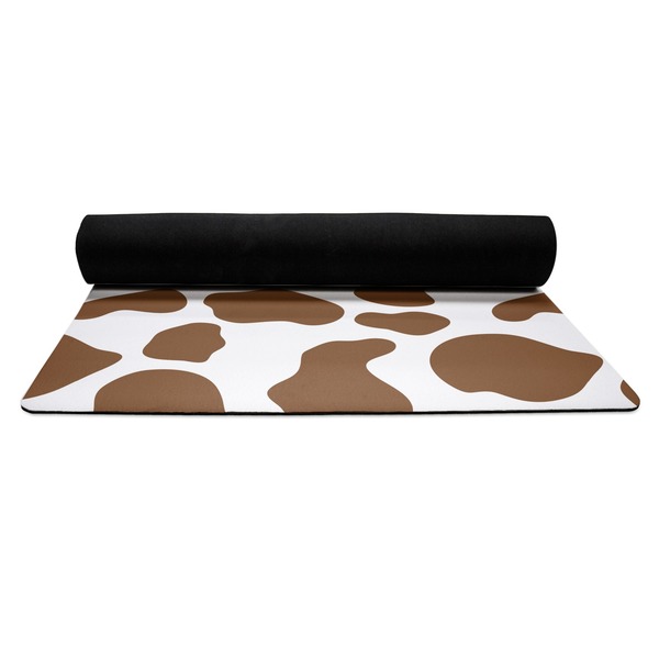 Cow Print Yoga Mat Rolled up Black Rubber Backing