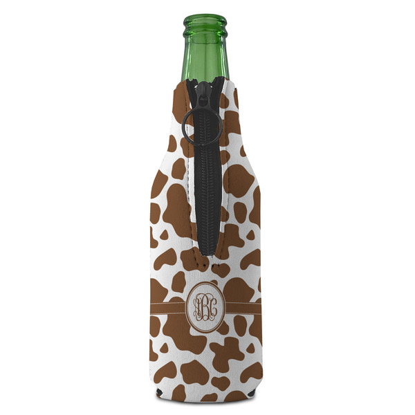 Cow Print Zipper Bottle Cooler - BACK (bottle)