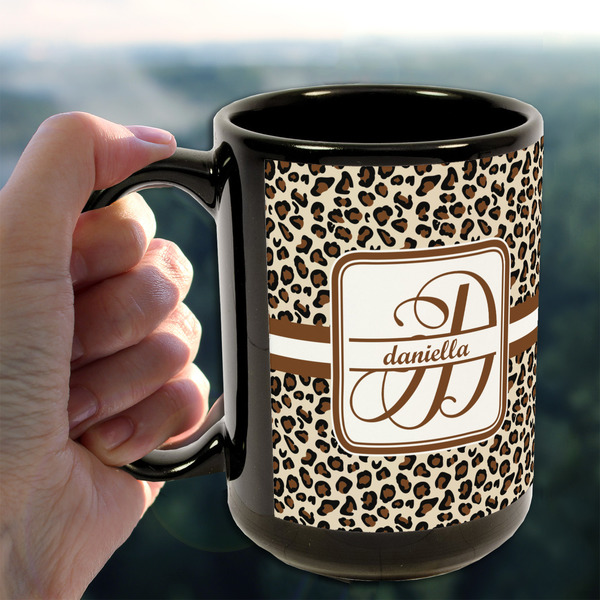 Leopard Print 15oz. Black Mug - LIFESTYLE