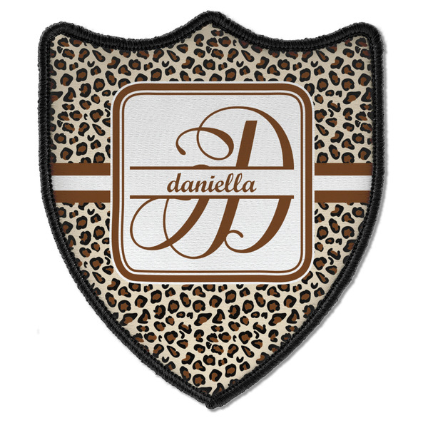 Custom Leopard Print Iron On Shield Patch B w/ Name and Initial