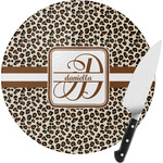 Leopard Print Round Glass Cutting Board - Small (Personalized)