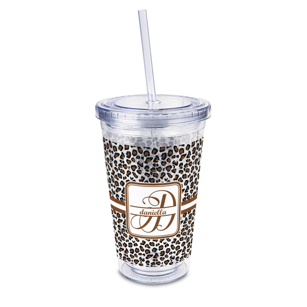 Custom Leopard Print 16oz Double Wall Acrylic Tumbler with Lid & Straw - Full Print (Personalized)
