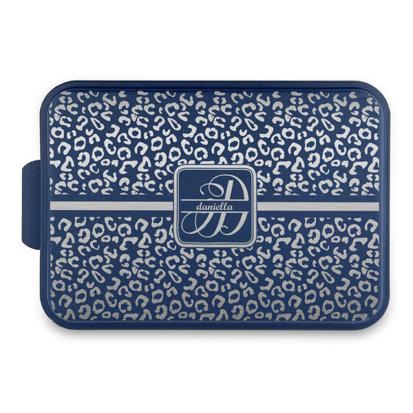 Custom Leopard Print Aluminum Baking Pan with Navy Lid (Personalized)
