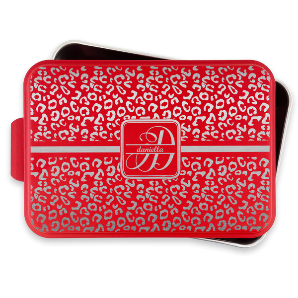 Leopard Print Aluminum Baking Pan - Red Lid - FRONT w/lif off