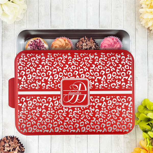 Leopard Print Aluminum Baking Pan - Red Lid - LIFESTYLE