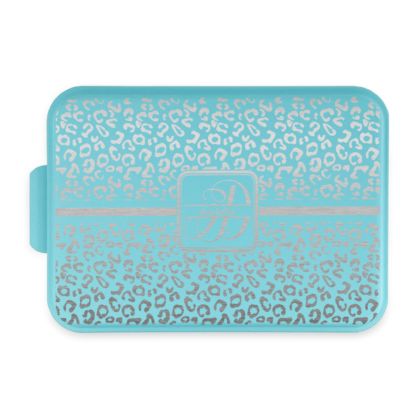 Custom Leopard Print Aluminum Baking Pan with Teal Lid (Personalized)