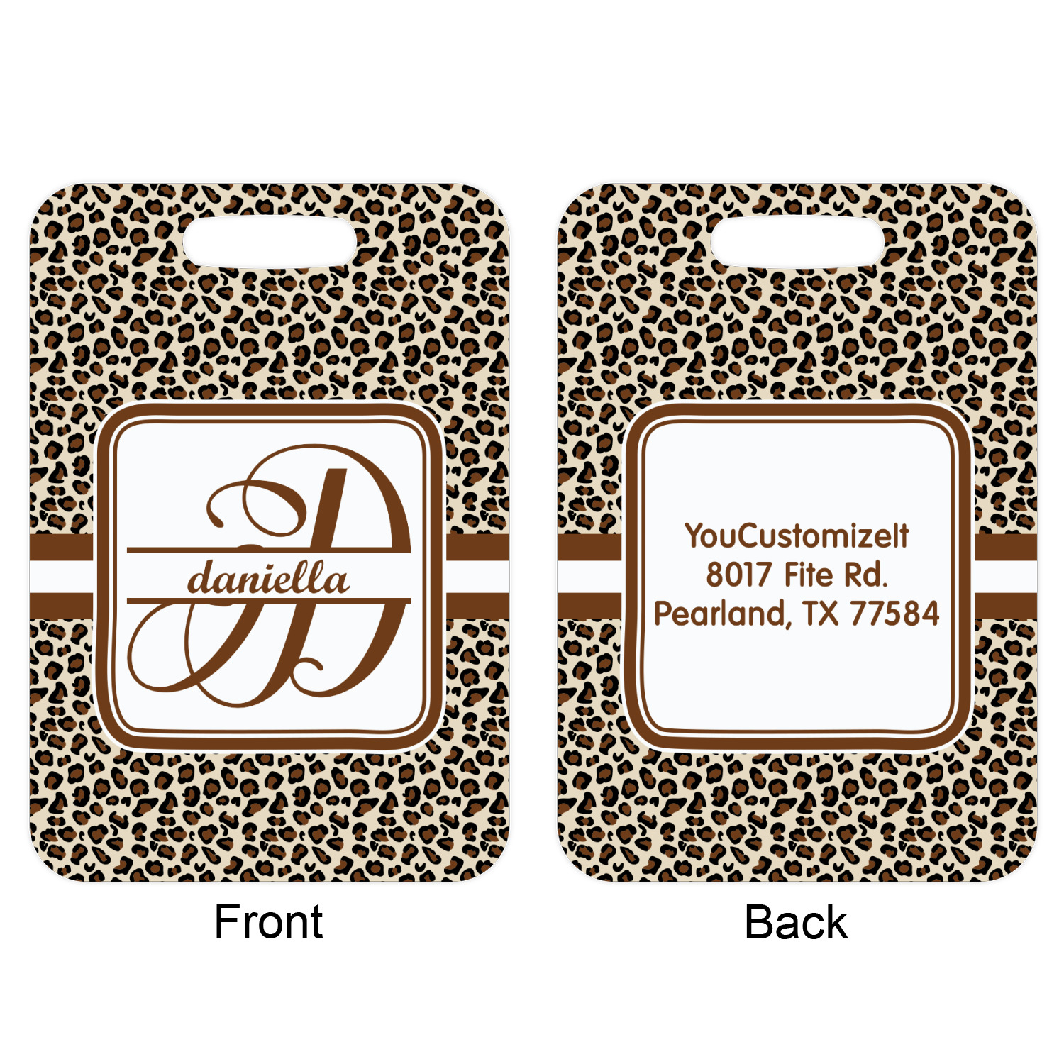 Leopard Print Metal Luggage Tag w/ Name 