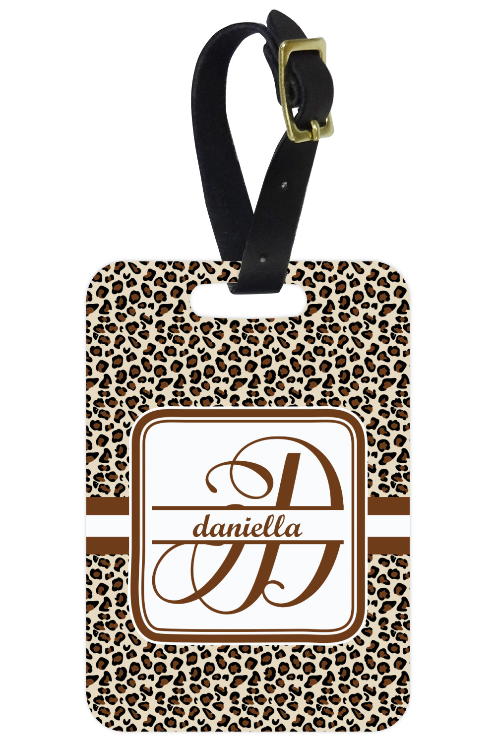 Leopard Print Metal Luggage Tag w/ Name and Initial YouCustomizeIt