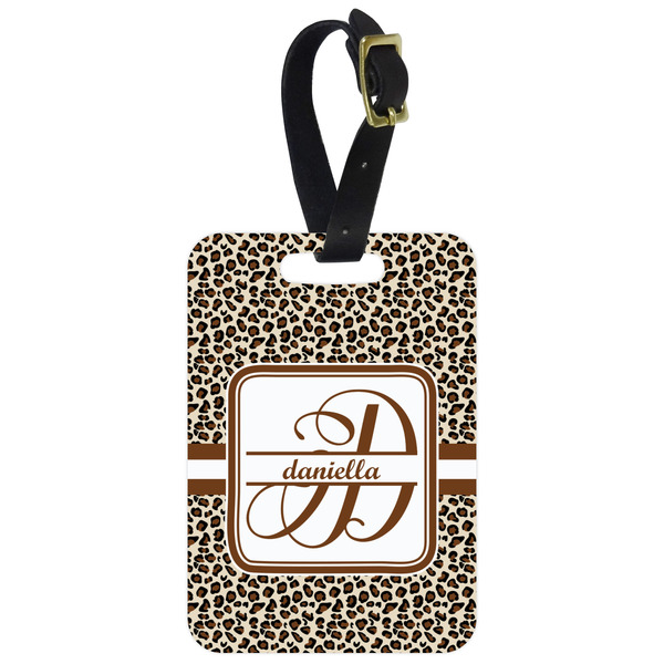 Custom Leopard Print Metal Luggage Tag w/ Name and Initial