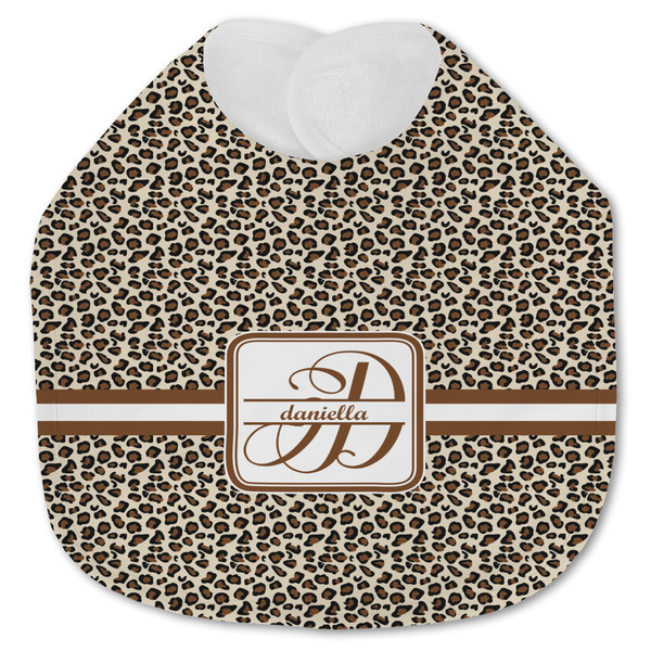 Custom Leopard Print Jersey Knit Baby Bib w/ Name and Initial