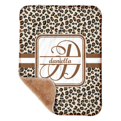 Leopard Print Sherpa Baby Blanket - 30" x 40" w/ Name and Initial