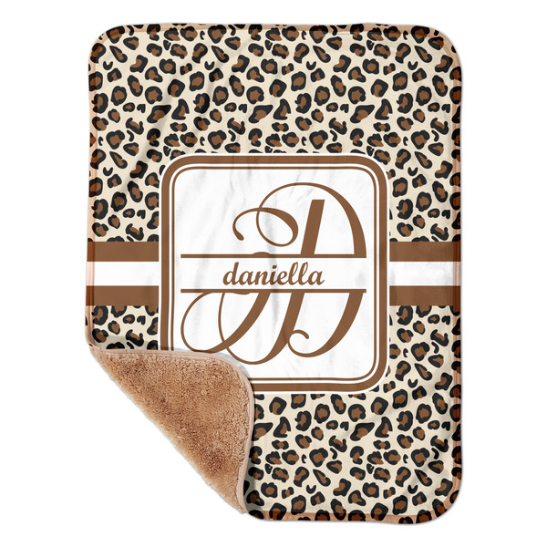 Custom Leopard Print Sherpa Baby Blanket - 30" x 40" w/ Name and Initial