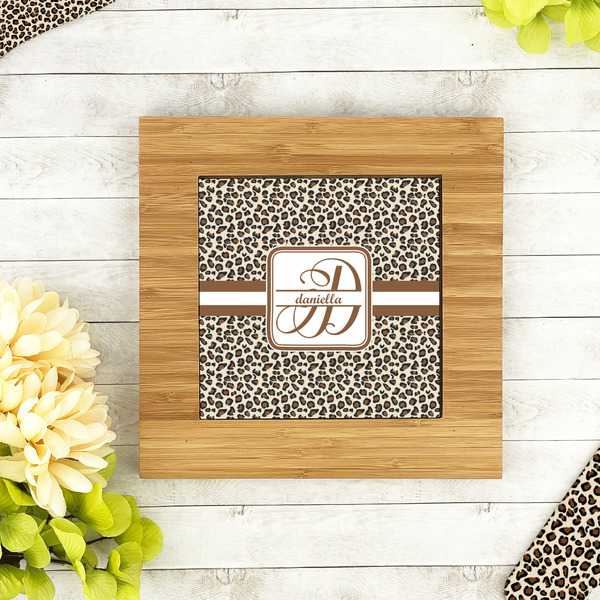 Leopard Print Bamboo Trivet with 6" Tile - LIFESTYLE