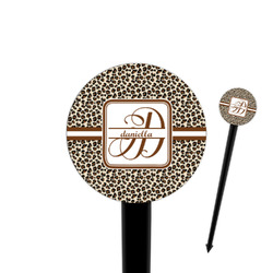 Leopard Print 4" Round Plastic Food Picks - Black - Single Sided (Personalized)