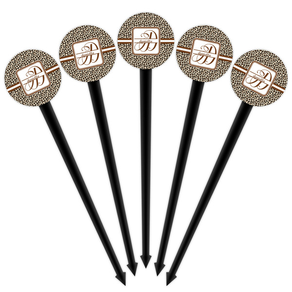 Leopard Print Black Plastic 4" Food Pick - Round - Fan View