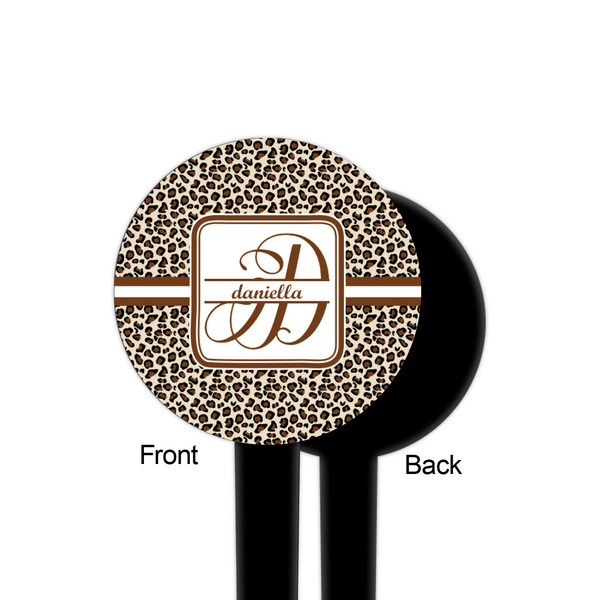 Leopard Print Black Plastic 4" Food Pick - Round - Single Sided - Front & Back