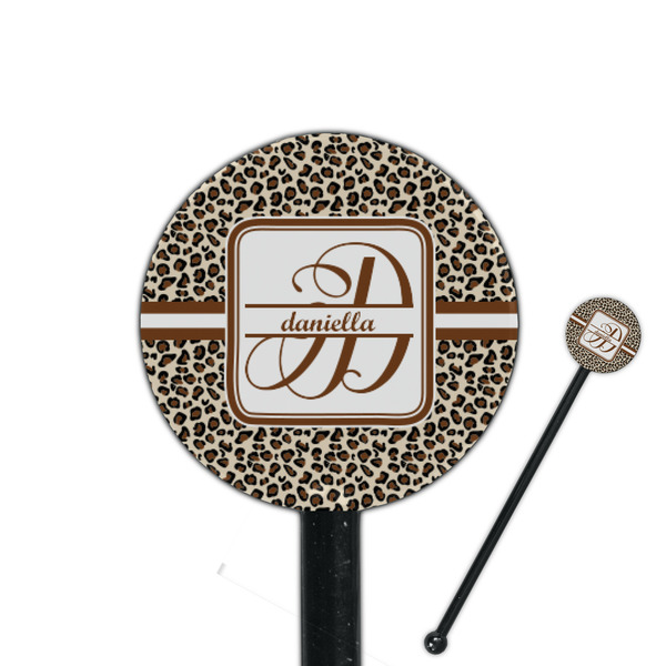 Custom Leopard Print 5.5" Round Plastic Stir Sticks - Black - Single Sided (Personalized)