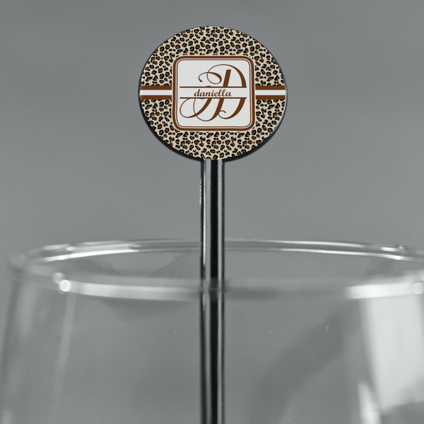 Leopard Print Black Plastic 5.5" Stir Stick - Round - Main