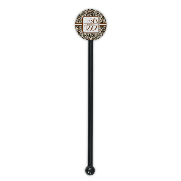 Leopard Print Black Plastic 5.5" Stir Stick - Round - Single Stick