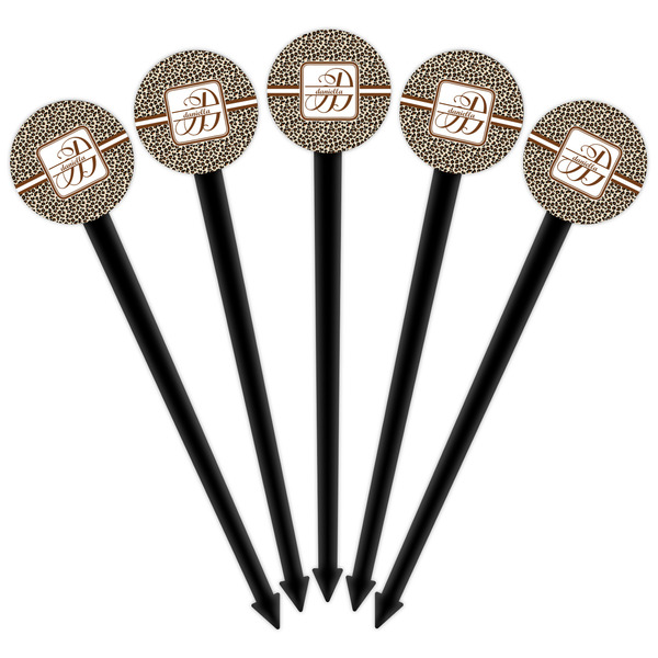 Leopard Print Black Plastic 6" Food Pick - Round - Fan View