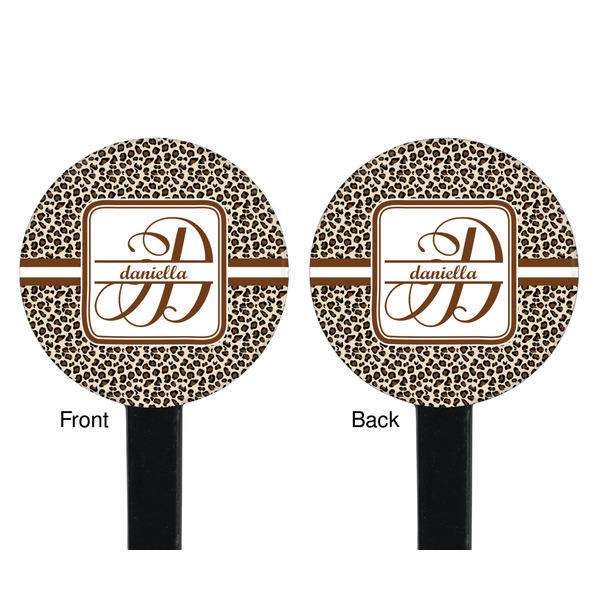 Leopard Print Black Plastic 7" Stir Stick - Double Sided - Round - Front & Back