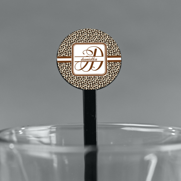 Leopard Print Black Plastic 7" Stir Stick - Round - Main