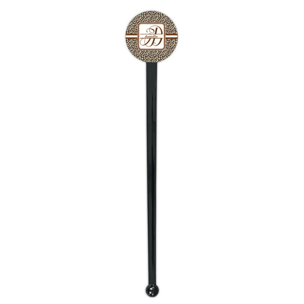 Leopard Print Black Plastic 7" Stir Stick - Round - Single Stick