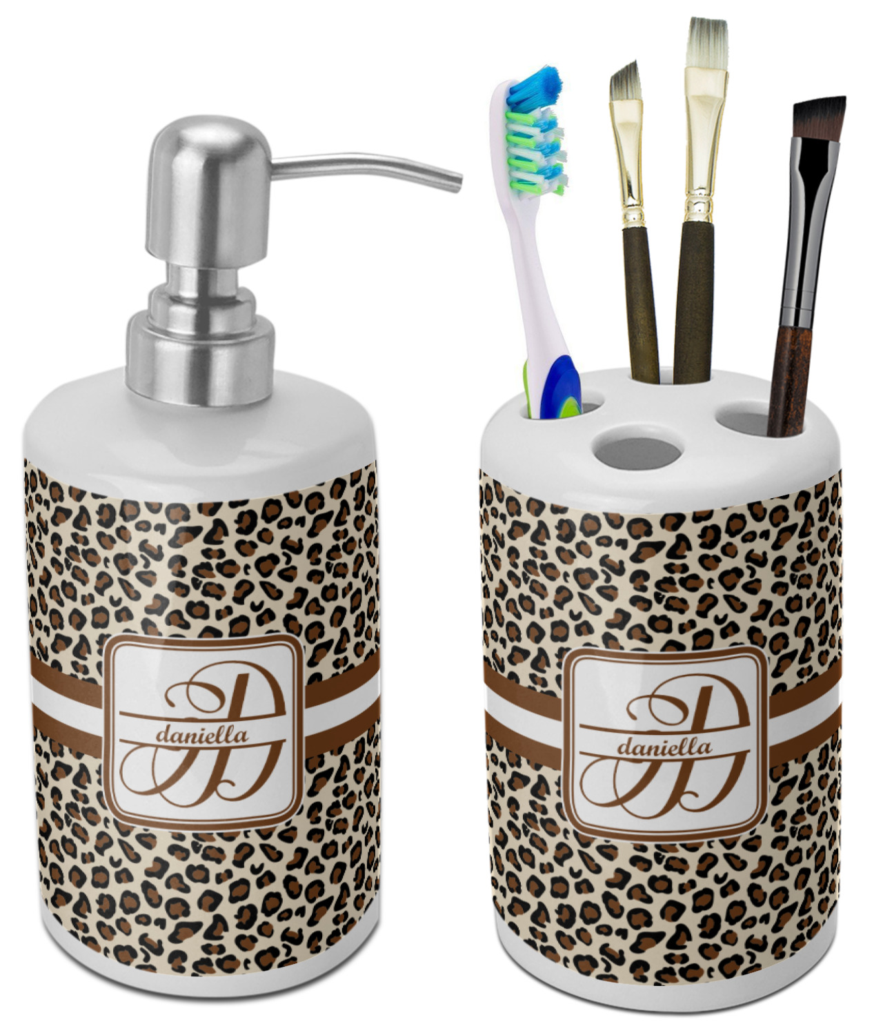 Custom Leopard Print Ceramic Bathroom Accessories Set (Personalized) YouCustomizeIt