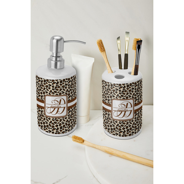 Leopard Print Ceramic Bathroom Accessories - LIFESTYLE (toothbrush holder & soap dispenser)