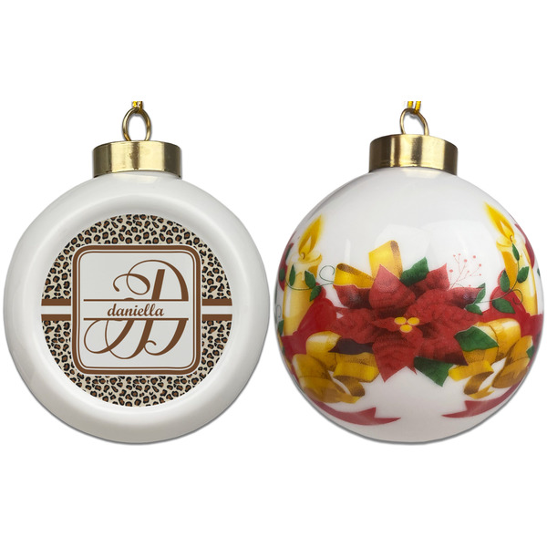 Leopard Print Ceramic Christmas Ornament - Poinsettias (APPROVAL)