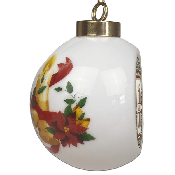 Leopard Print Ceramic Christmas Ornament - Poinsettias (Side View)