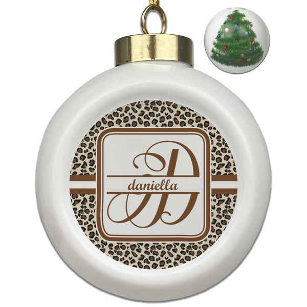 Custom Leopard Print Ceramic Ball Ornament - Christmas Tree (Personalized)