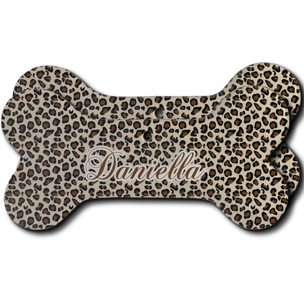 Custom Leopard Print Ceramic Dog Ornament - Front & Back w/ Name and Initial