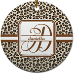 Leopard Print Round Ceramic Ornament w/ Name and Initial