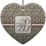 Leopard Print Heart Ceramic Ornament w/ Name and Initial