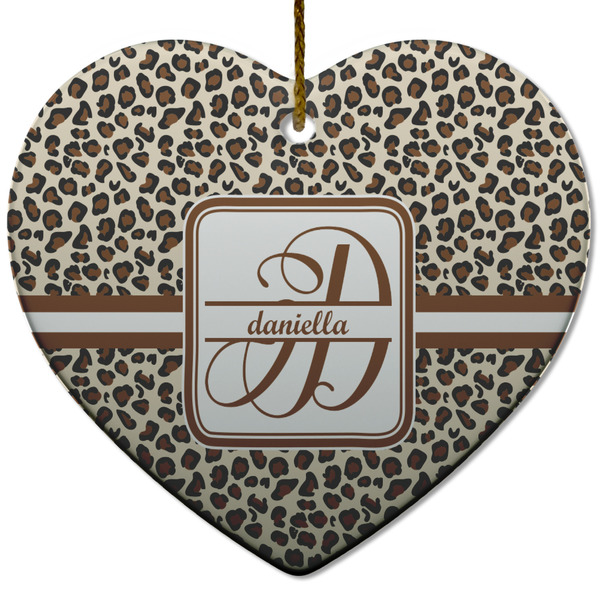 Custom Leopard Print Heart Ceramic Ornament w/ Name and Initial
